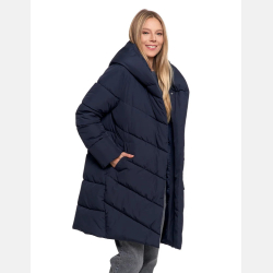 GRANATOWA kurtka luźna pikowana, ZIMOWA, dłuższa, kaptur MORAJ